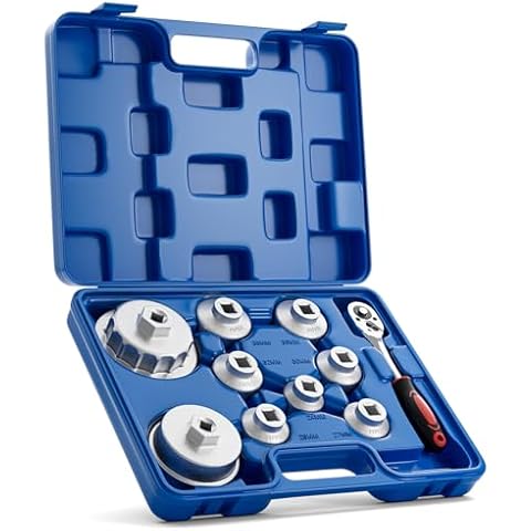 HTOMT Oil Filter Wrench Set, 10pcs Oil Filter Socket Set, 3/8" Drive Metric Oil Filter Cap Wrench Removal Tool Kit, Includes 24 mm to 65 mm,Low Profile Oil Filter Sleeve for Toyota VW BMW Mercedes Cover