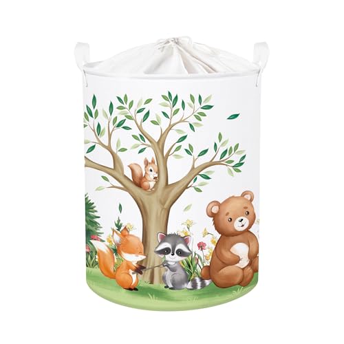 Image of HUUMONSS Forest Animals Laundry Hamper Woodland Tree Large Storage Basket Parents Organizer Kids Clothes Toy Bins for Bedroom, Bathroom, Bear, 63L