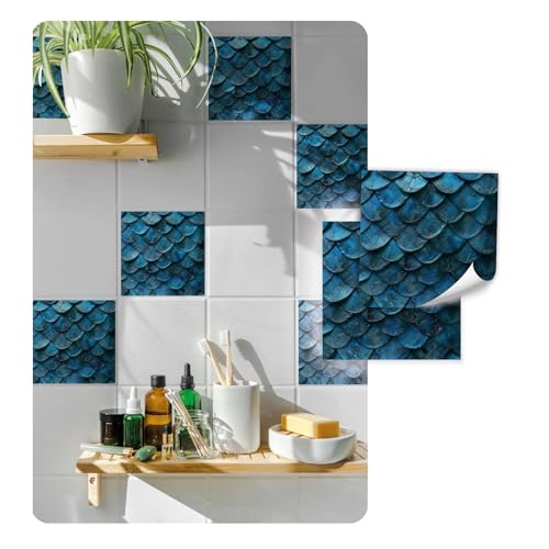 Yabaduu 10 Stück Fliesenaufkleber für Fliesen Küche Bad Boden Aufkleber Dekor Sticker Folie Design Mosaik Fliesenfolie selbstklebend wasserfest Y074 (11 Dragon Scale, 15x15cm)