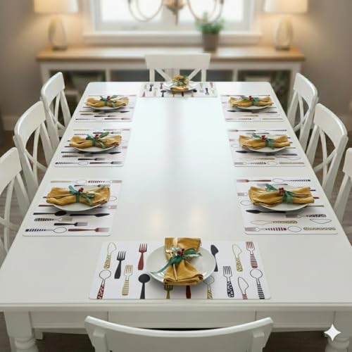 Image of YELONA Rectangular PVC Vinyl Non-Slip Insulation Heat-Resistant & Waterproof Stain Resistant Washable Placemat for Dining & Kitchen Table-(White & Maroon,Set of 8)