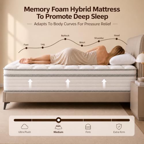 Image of King Mattress 12 Inch, Hybrid Spring Mattress, Medium Firm