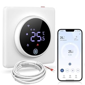 MIUCDA Smart Thermostat WLAN Digital Raumthermostat Programmierbarer Heizungsthermostat Kompatibel mit Alexa, Google Home für 16A Elektro-Fußbodenheizung Drehthermostat - Weiß