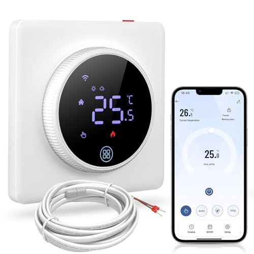 MIUCDA Smart Thermostat WLAN Digital Raumthermostat Programmierbarer Heizungsthermostat Kompatibel mit Alexa, Google Home für 16A Elektro-Fußbodenheizung Drehthermostat - Weiß