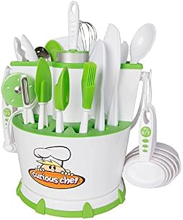 Curious Chef Kids Cookware, 30-Piece Caddy Collection, Real Utensils, Dishwasher Safe, BPA-Free, Includes