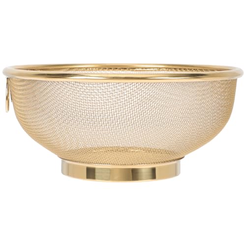 MAGICLULU Golden Stainless Steel Mesh Colander Strainer Basket 3.14in Fine Mesh Drainer for Cooking Vegetable Food Mesh Bowl Metal Pot Drainer
