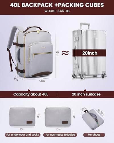 Image of LOVEVOOK 40L Travel Backpack Flight Approved Carry on Backpack,3 Packing Cubes,Waterproof Personal Item Travel Bag,TSA Carry on Luggage Suitcase Travel Essentials,Gifts for Women & Men,fits 17 inch Laptop