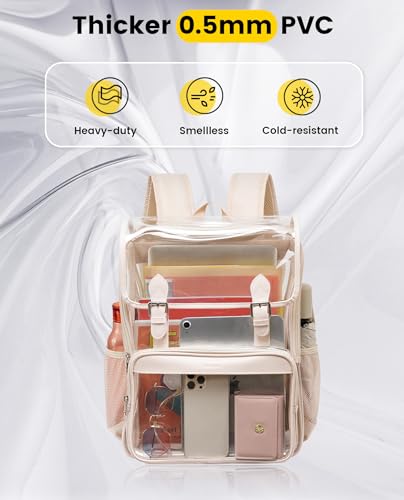 Image of Vorspack Heavy Duty Clear Backpack - Large See Through Bookbag Transparent Backpacks for College, Work, Travel - Apricot