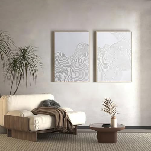 Framed Neutral Abstract Wall-Art Painting - Large Abstract Canvas Wall Decor 3D Curve Illustrations Hand painting for Living Room, Bedroom, Office - 2 Piece 28 x 40 Inch, Ready to Hang - Image 3