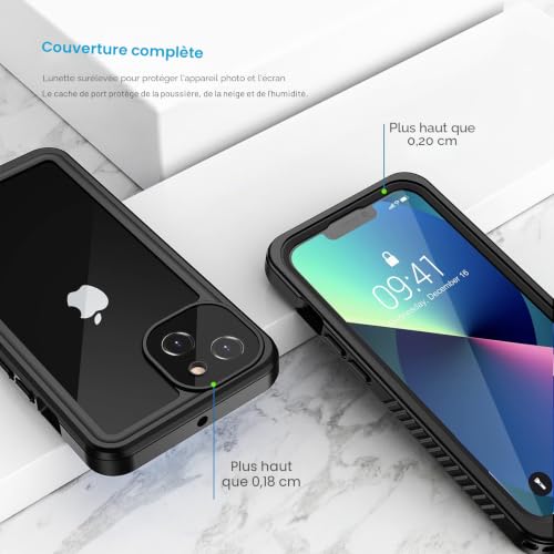 Coque iPhone 13 étanche et antichoc - Étui de protection imperméable 360 durable