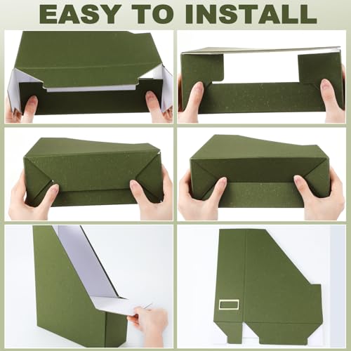 Gueevin Set of 6 Magazine File Holder Stylish Sturdy Cardboard File Boxes Desk Magazine Organizer Rack with Gold Label Holder to Organize Your Desk or Shelves for Home Classroom Office Library(Green) - Image 5