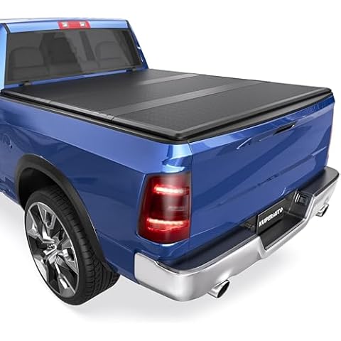 KUIPERAUTO Fiberglass Tri Hard Tonneau Cover Fleetside Compatible with 2002-2025 Dodge Ram 1500 Classic & New Body/Ram 2500 3500 (w/o Ram Box)-6.5 FT Bed On Top 76.3 inch Truck Bed Cover Cover