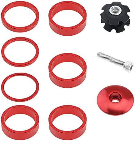 10Pcs Headset Spacer Replacement Kit Bike Headset Spacer Bicycle Stem Caps with Headset Screw & Claw Fit for 28.6 Mm Front Shaft Fork Red