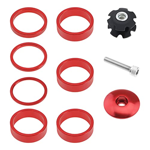 10Pcs Headset Spacer Replacement Kit Bike Headset Spacer Bicycle Stem Caps With Headset Screw & Claw Fit For 28.6 Mm Front Shaft Fork Red #TOP1
