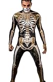 Shmily Girl Skeleton Costume Women Men Halloween Costumes Cosplay Jumpsuit Bodysuit（Black Gold,XXL