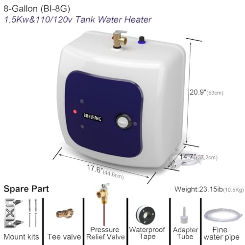 110V-120V 1500W Small Electric Under Sink Tank 8 Gallon Hot Water Heater Storage,Food Trucks Instant RV TR Trailer Kitchen Compact,Wall or Floor Mounted, Easy to Install,30L