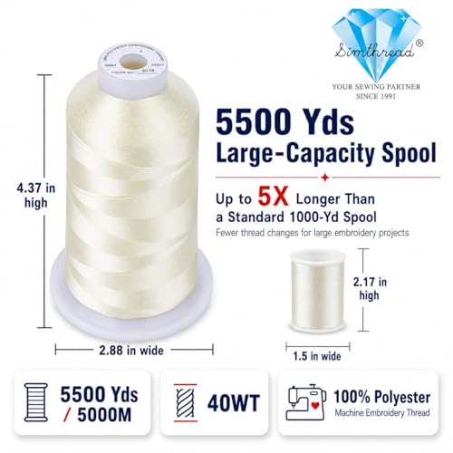 Image of Simthread 5000M 40WT Polyester Embroidery Thread, Soft Sunlight S018 | 5000M 40WT polyester thread feeds smoothly for machine embroidery, monograms, logos, patches and quilting.