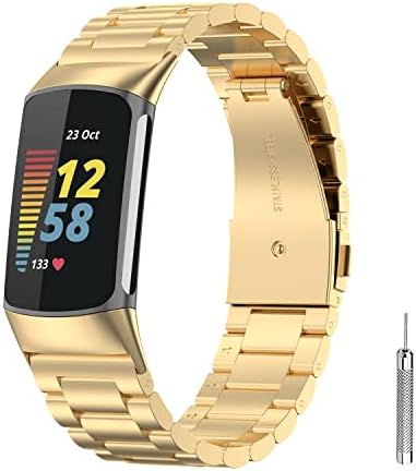 Metal Bands for Fitbit Charge 5 Advanced Fitness & Health Tracker Accessories Stainless Steel Replacement Watchbands for Women Men