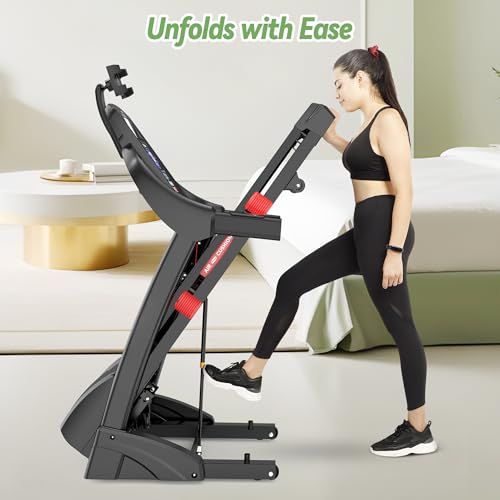 Image of Folding Treadmill for Home with 15 Levels Auto Incline,4.5HP Portable Treadmill 300 lbs with 64 Programs,10MPH,APP, Bluetooth, Shock Absorption Deck
