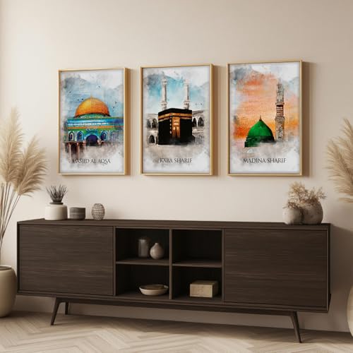 Image of ARTELLY Islamic Wall Decoration Frames, Office Home Decor Wooden Framed Posters Set of 3 (Art 3, 13x19 inch)