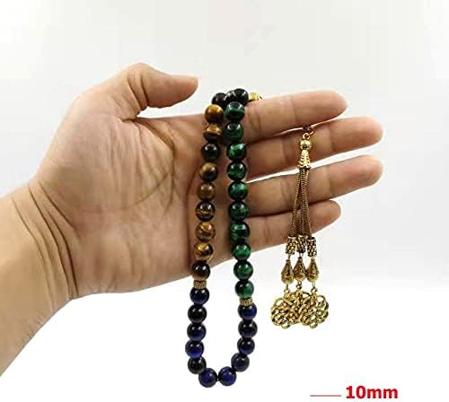 Miniatura 5 de Tasbih musulmán amarillo azul verde ojo de tigre piedra rosario islámico cuentas joyería turca misbaha (0.315 in x 33 cuentas)