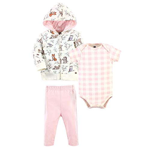 Hudson Baby Unisex Baby Cotton Hoodie, Bodysuit or Tee Top and Pant Set, ENCHANTED FOREST BABY, 0-3 Months
