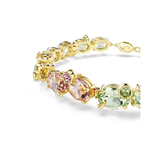 Swarovski Gema Tennis bracelet, Mixed cuts, Multicolored, Gold-tone finish4