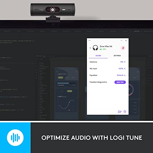 Logitech Brio 500 Full HD Webcam et Zone Vibe 100 Casque sans Fil avec Micro Anti Parasite Compatible avec Microsoft Teams Google Meet Zoom MacPC - vue 9