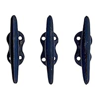 Wowser Nautical Blue Cast Iron Boat Cleat Wall Hooks, 3.5 Inches, Set of 3