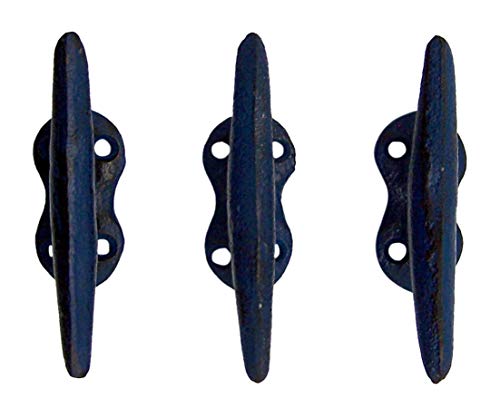 Wowser Nautical Blue Cast Iron Boat Cleat Wall Hooks, 3.5 Inches, Set Of 3 #TOP21