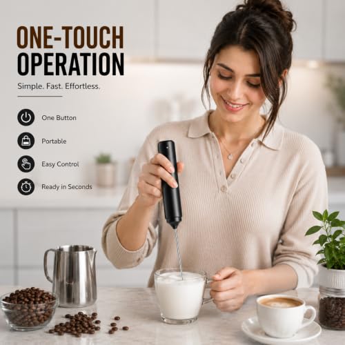 Image of Rechargeable Milk Frother Handheld, Portable Hand Mixer Frother Wand Drink Mixer for Coffee, Latte, Matcha, Cappuccino, Frappe with cover kitchen gifts (Matte Black)