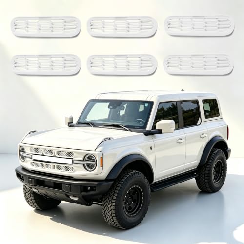 Image of sukemichi White Front Grille Inserts Mesh Grill Cover for Ford Bronco | Decals stickers covers,Fits 2021-2026 Base /Big Bend /Outer Banks /Badlands exterior accessories,Not for Sport,ABS,6 Pack