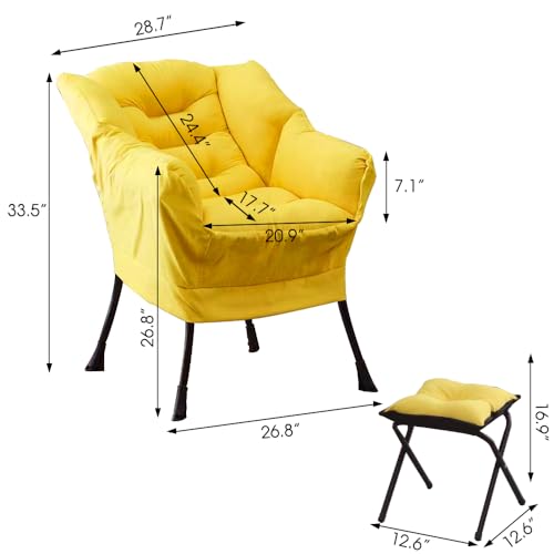 Sillón reclinable amplio con terciopelo Amarillo miniatura 3