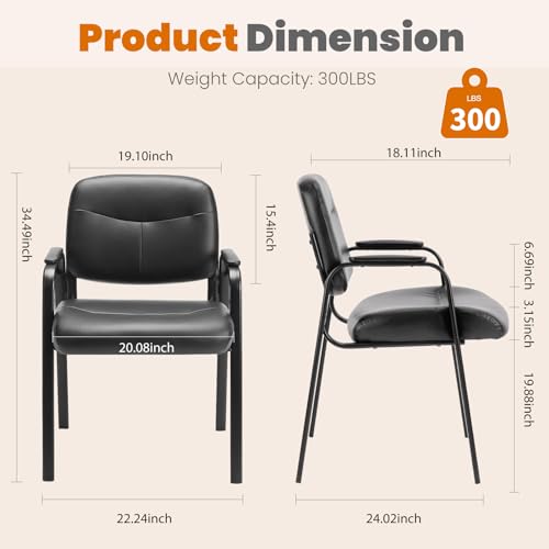 Sweetcrispy Office Reception Guest Waiting Room Chairs Set of 2, Leather Stationary Chair No Wheels with Padded Arms for Elderly Desk Conference Room Lobby, Inky by Sweetcrispy - Image 6