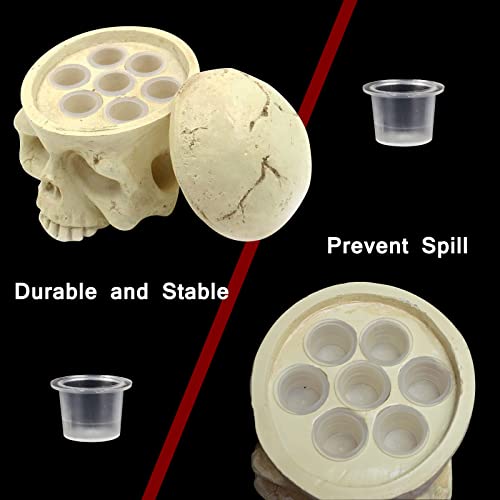 Rayyl Tattoo Ink Cup Holder Skull Head Design with 100PCS Large Tattoo Ink Caps for Beginners and Experienced Artists - Image 2