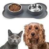 comederos y bebederos caseros para perros [ FÁCIL ALMACENAMIENTO]: Fácil de guardar o transportar ya que se pueden retirar los dos recipientes y con gran facilidad plegar el tapete de silicona.