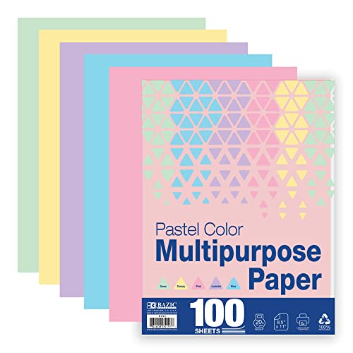 BAZIC Products 100 Count Pastel Color Multipurpose Paper for Printing Office School