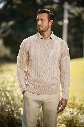 JMIERR Men's Cable Knit Pullover Sweater Casual Crewneck Long Sleeve Fisherman Knitted Sweaters2