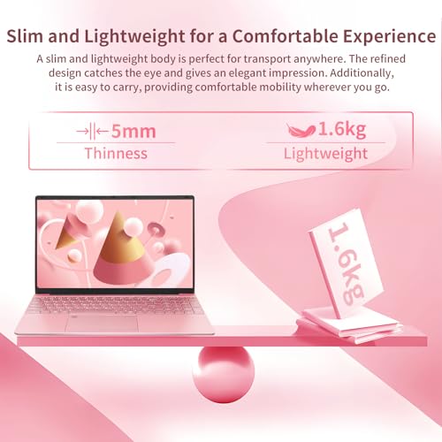 Image of 15.6 inch Laptops Computer Celeron N95 FHD 16G RAM SSD Large Screen Bluetooth 5.0 Fingerprint Laptop Ultrabook Wi-Fi 2.4GHz /5GHz, USB3.0(Rose Gold, 16G+512GB SSD)