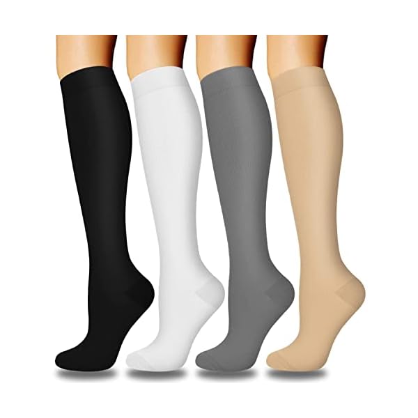 4 Pairs Copper Compression Socks for Men&Women(15-20mmHg), Compression Stocking for Swelling Running Hiking Travel Nursing