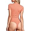 TARAINYA-Womens-Bodysuit-Tops-Ribbed-Short-Sleeve-Long-Sleeve-Crewneck-T-Shirts-Basic-Bodysuits TARAINYA Women's Bodysuit Tops Ribbed Short Sleeve Crewneck T Shirts Basic Bodysuits Orange L