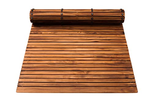 Nordic Teak 100% Solid Teak Wood String Mat - Indoor and Outdoor Use - Non-Slip Wooden Platform for Sauna, Pool, Hot Tub Flooring Decor and Protector (Oiled Finish, 59