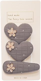 طقم مشابك بتصميم قلب للبنات من دافان، 3 قطع، رمادي غامق