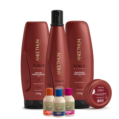 Kit Aneethun Shampoo, Mascara, Finalizador e Dose Force System Fortalecedor