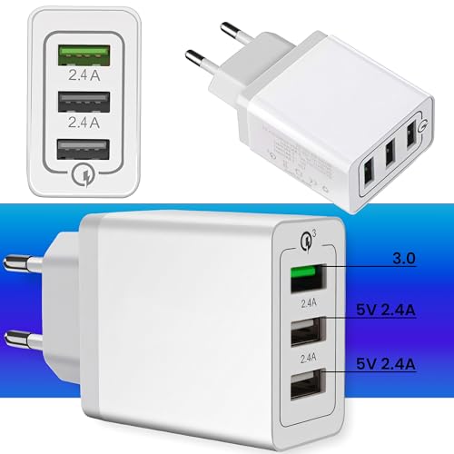 Retoo Chargeur USB à 3 ports, multiport, 2,4 A, chargeur rapide QC 3.0 PD, bloc d'alimentation compact pour charge rapide à la maison et en déplacement
