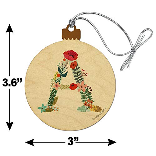 Letter A Floral Wood Christmas Tree Holiday Ornament #TOP5