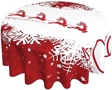 Christmas Tablecloth Round Reindeer Snowflake Cover Mat Washable Polyester Spill Proof Table Great for Buffet Table Parties Holiday Dinner Restaurant Decoration 60 Inch