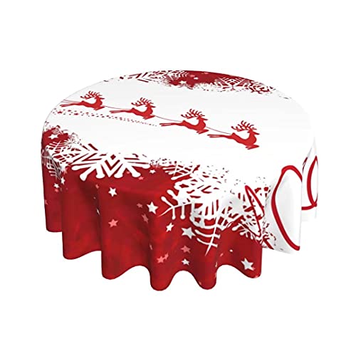 Christmas Tablecloth Round Reindeer Snowflake Cover Mat Washable Polyester Spill Proof Table Great For Buffet Table Parties Holiday Dinner Restaurant Decoration 60 Inch #TOP2