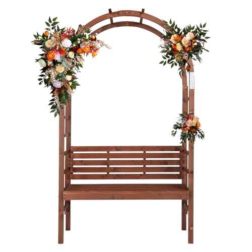 6.8FT Wooden Garden Arch with Bench for 2 People Garden Arbor Trellis for Climbing Plant Outdoor Garden Lawn Backyard Patio Decor Dark Brown