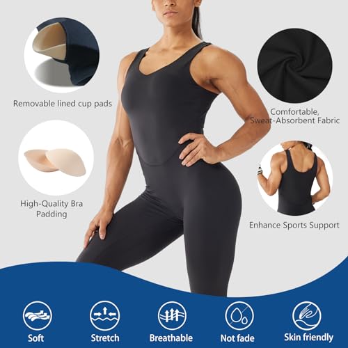 Image of LOVESOFT Workout Jumpsuits for Women Sleevesless Bodycon Backless Unitard