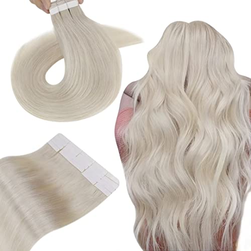 Hetto Extension Tape Cheveux Blond Platine Extension Adhesive Naturel Human Hair Extension Cheveux Adhesif Lisse Rémy Hair #60 Blond 18Pouces 20 pièces 50g Par Paquet Cover